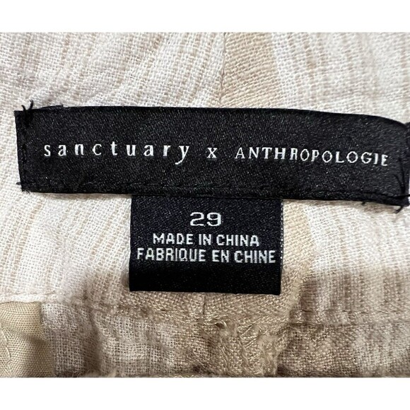 Sanctuary x Anthropologie Stripe Mid-Rise Crop Linen Blend Pants Beige Size 29 - Picture 8 of 11